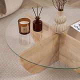 Table basse Liya Chêne Saphir ovale 90 cm Verre trempé