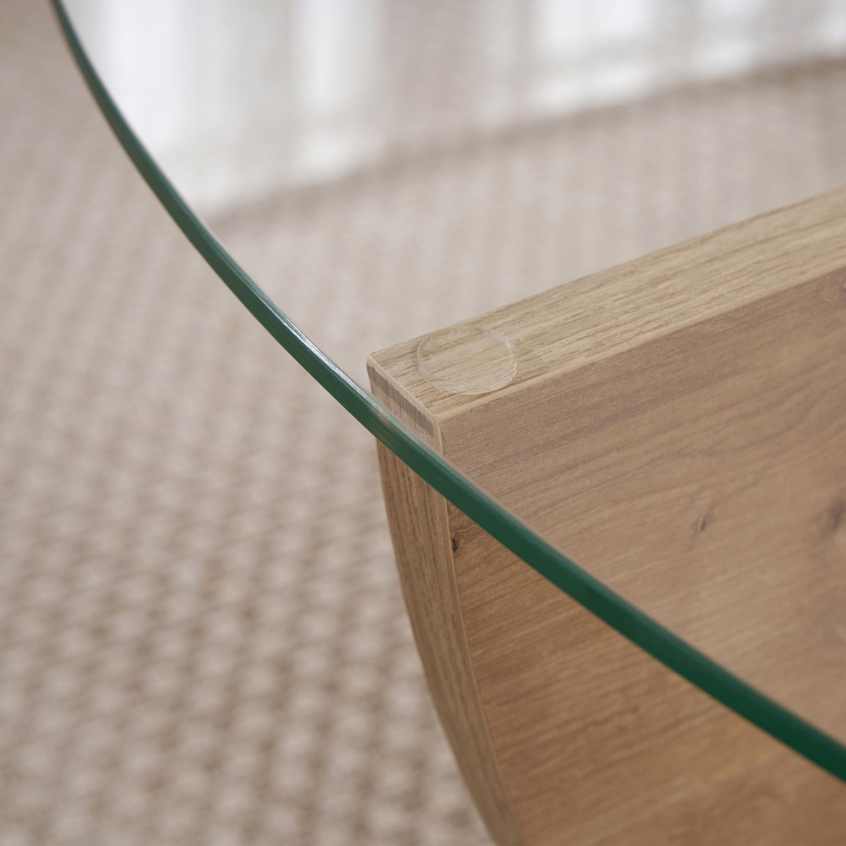 Table basse Liya Chêne Saphir ovale 90 cm Verre trempé