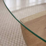 Table basse Liya Chêne Saphir ovale 90 cm Verre trempé
