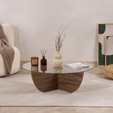 Liya salontafel walnoot ovaal 90 cm Gehard glas