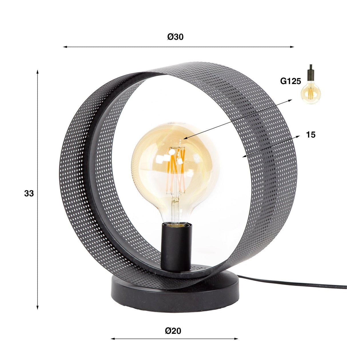 Lampe de table Fons 1-lumière ronde en métal noir 