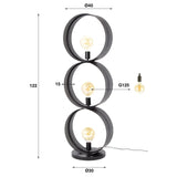 Lampadaire Fons 3 lumières anneaux métal noir 