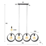 Suspension Fons 4 lumières anneaux métal noir 