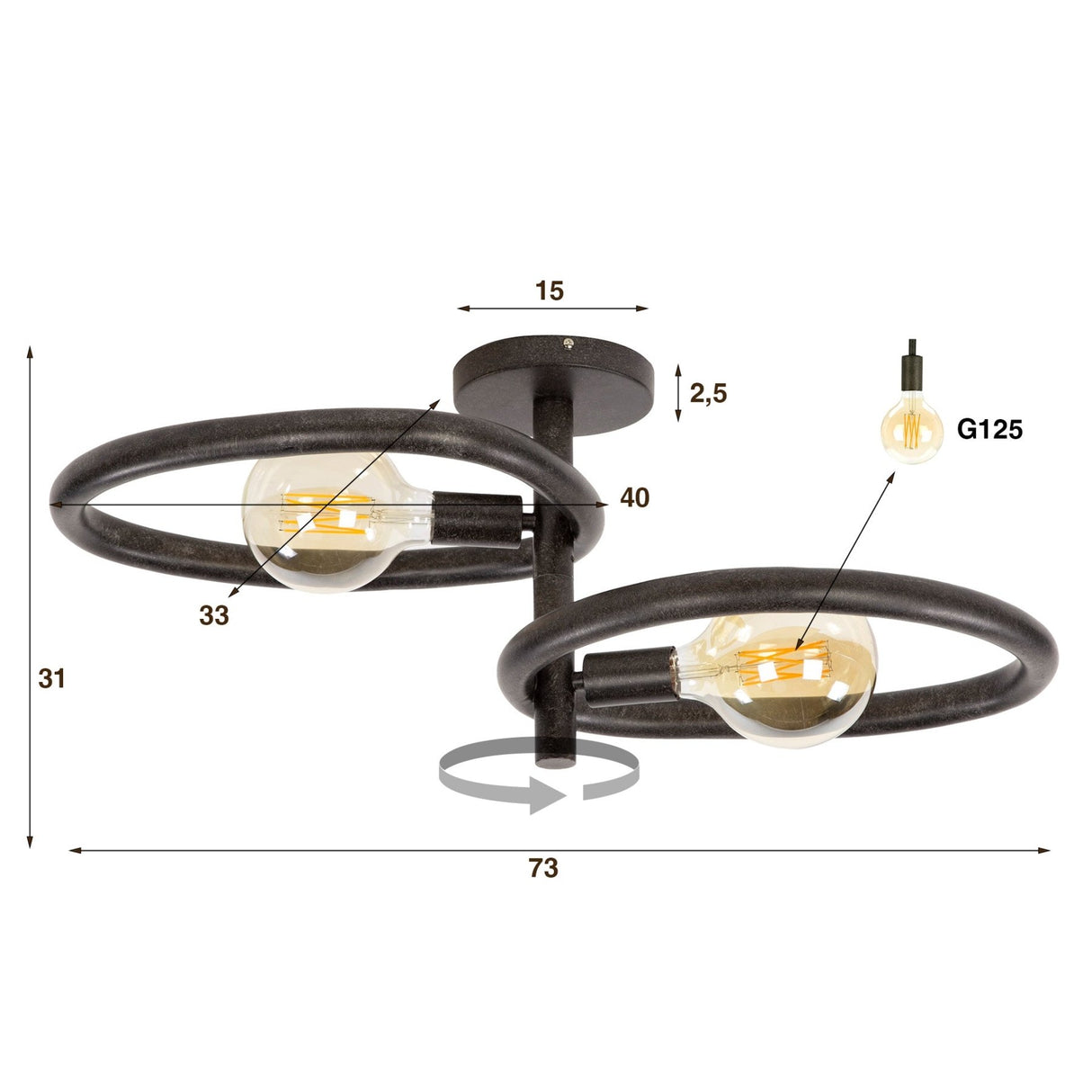 Plafondlamp Nova Duo 2-lichts - Zwart Metaal