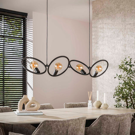 Lampe suspendue industrielle Liva 4 lumières métal noir 