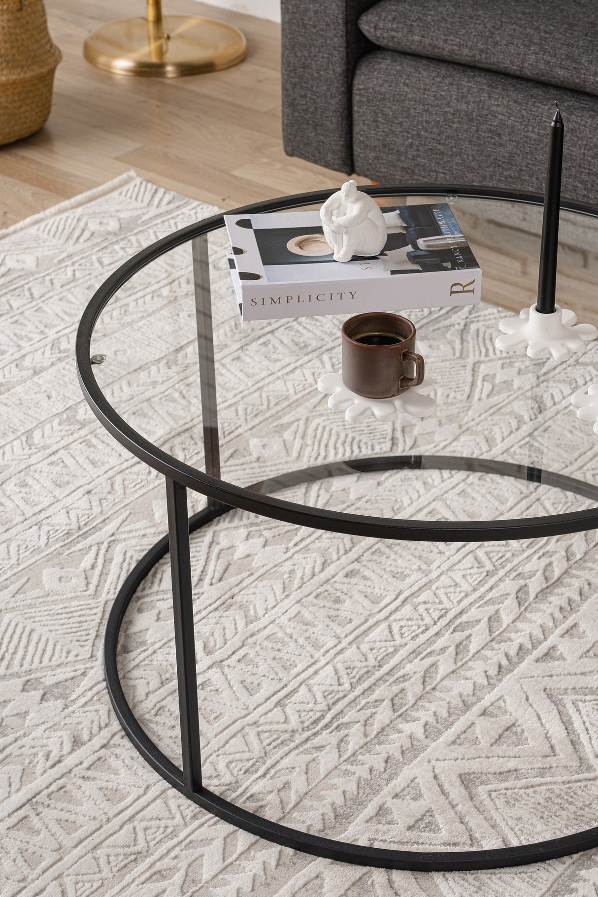 Table basse en verre rond 80 cm Barlin - Cadre noir 