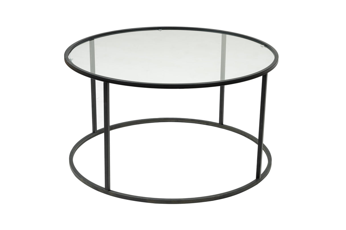 Table basse en verre rond 80 cm Barlin - Cadre noir 