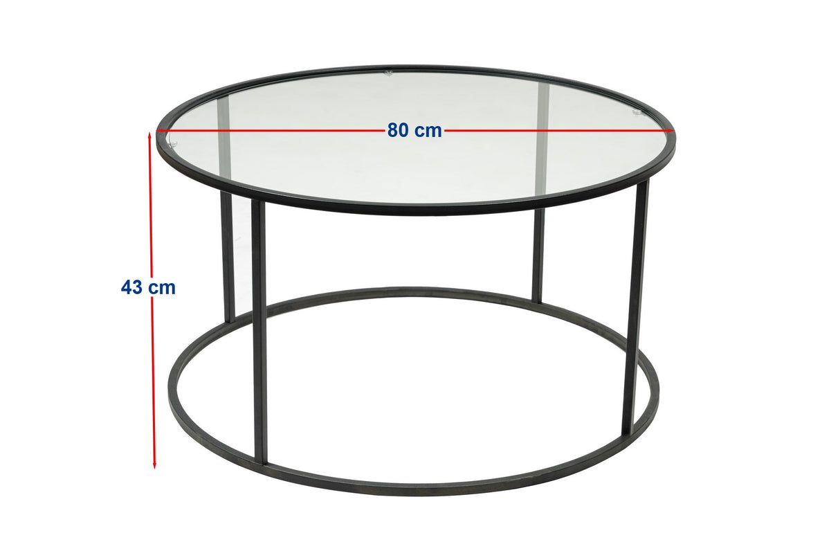 Table basse en verre rond 80 cm Barlin - Cadre noir 