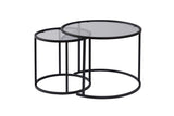 Ensemble de tables basses de 2 en verre rond - cadre noir - 60, 42 cm 