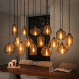 Hanglamp Mali 15-lichts geribbeld glas amberkleurig