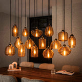 Hanglamp Mali 15-lichts geribbeld glas amberkleurig