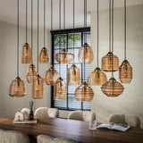 Hanglamp Mali 15-lichts geribbeld glas amberkleurig