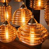 Hanglamp Mali 15-lichts geribbeld glas amberkleurig