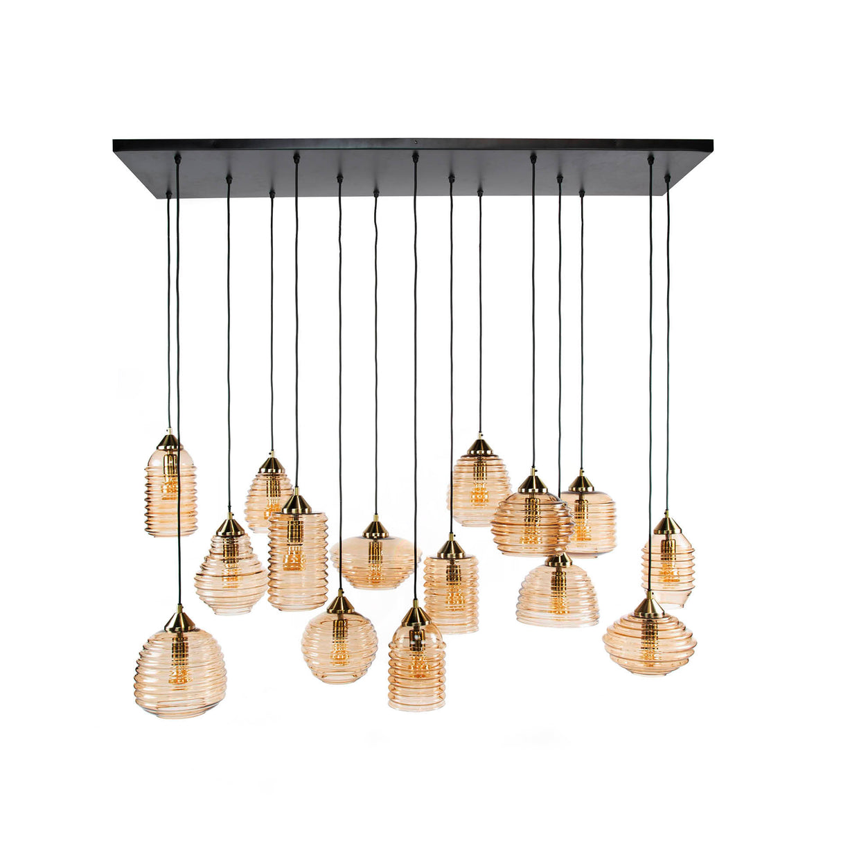Hanglamp Mali 15-lichts geribbeld glas amberkleurig