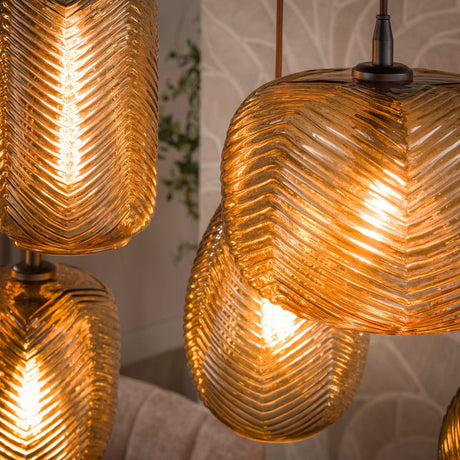 Hanglamp 7-lichts bruin reliëf glas Chen