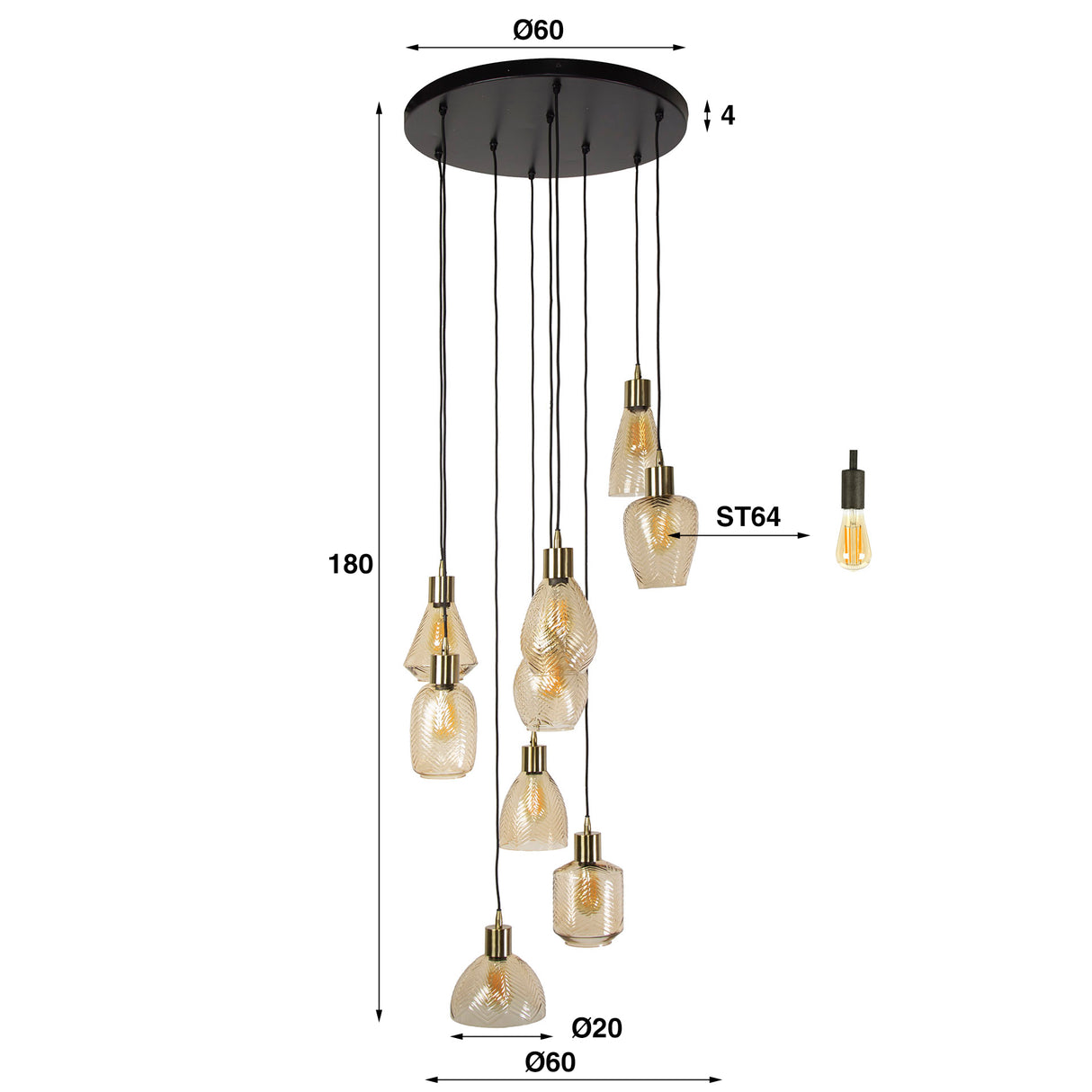 Lampe à suspension en verre Féline 9L étagée