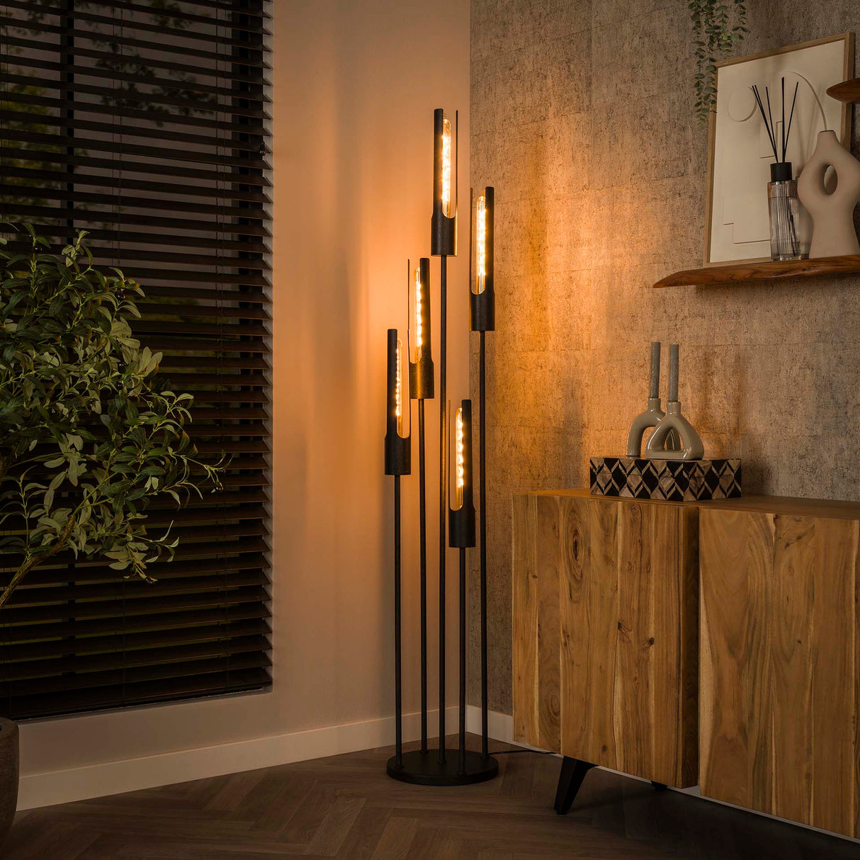 Lampadaire Judy 5 lumières en cascade noir 