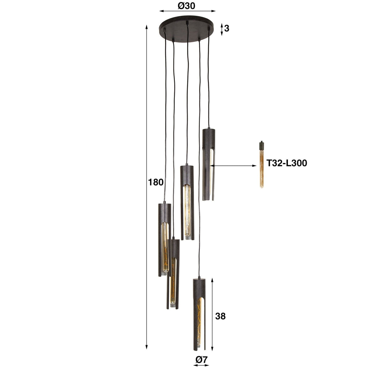 Suspension Judy 5 lumières en cascade noir 