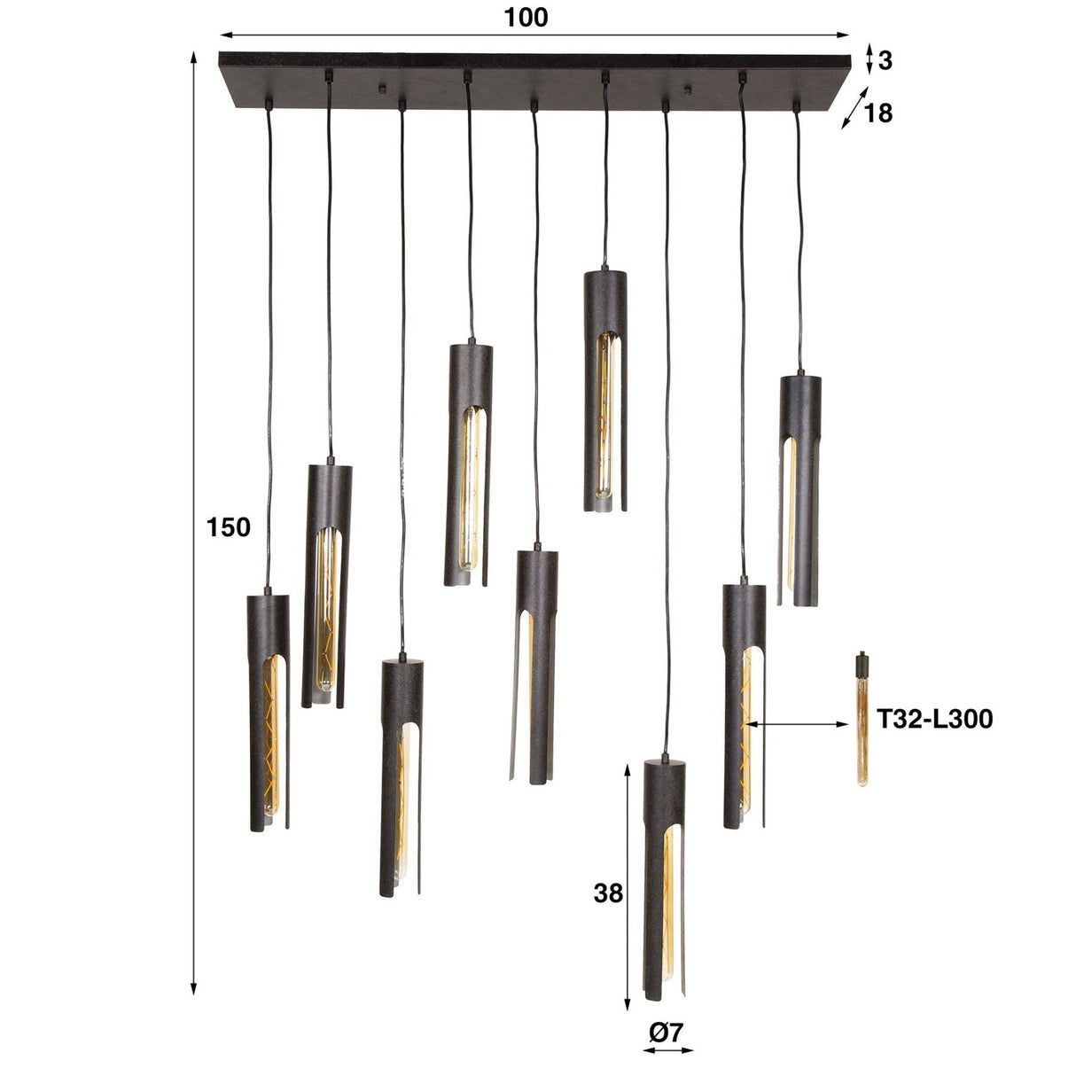 Suspension Judy 9 lumières noir 