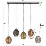 Hanglamp Wez 5-lichts gekleurd nikkel