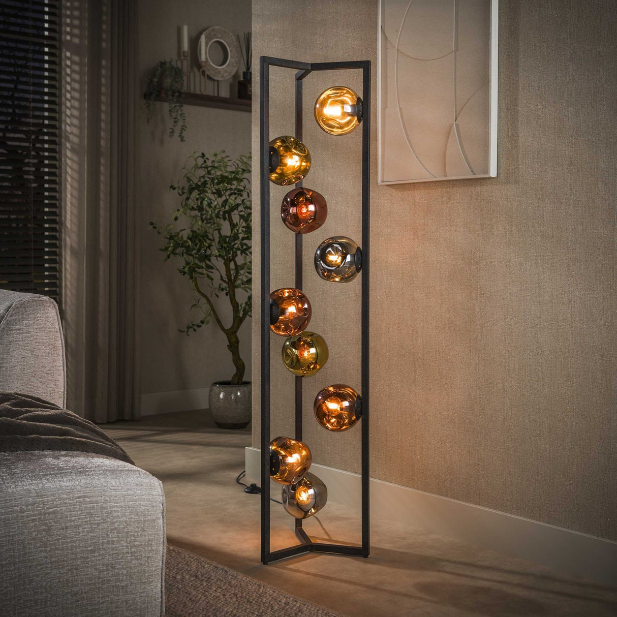 Vloerlamp - Industriële Vloerlamp Ada 9 - lichts Gekleurd Glas Hoek - Dimehouse