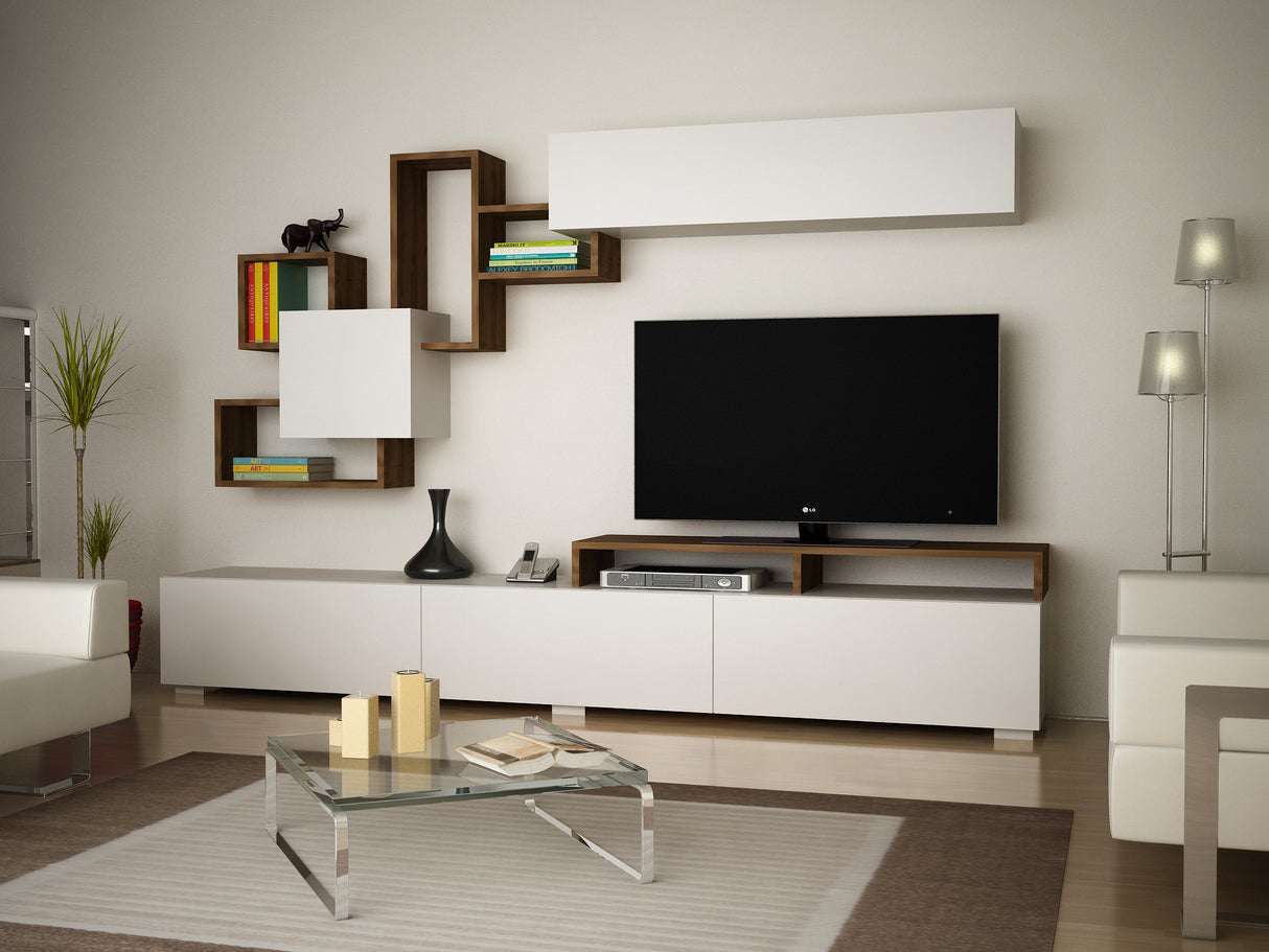 Ensemble de meubles de télévision Elit White Walnut Melamine 210x46.8x36.8 cm