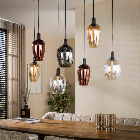 Lampe suspendue 7 lumières verre coloré Ayaz