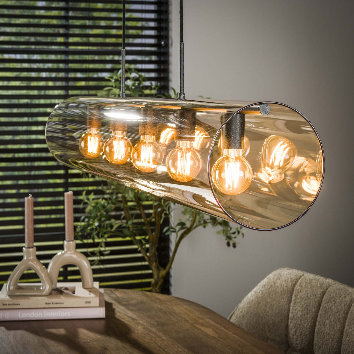 Hanglamp Cai 5-lichts amber glas