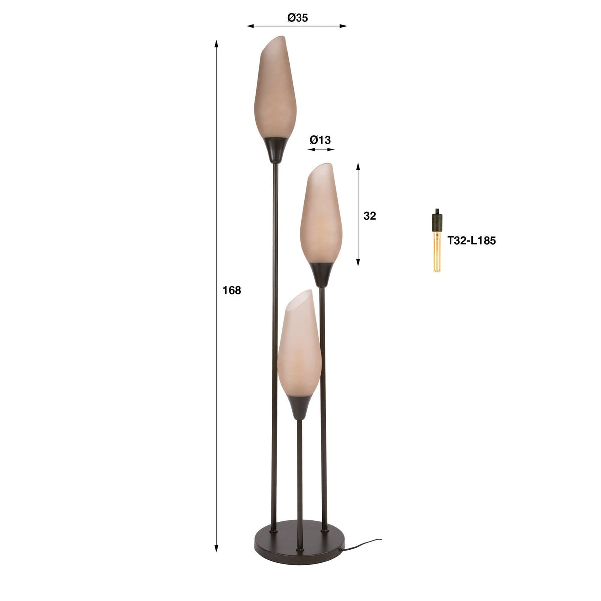 Lampadaire Cocoon 3 lumières en marron sienne