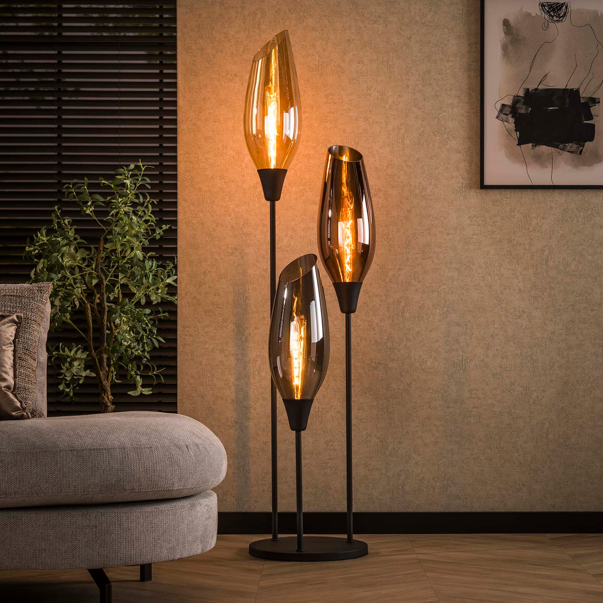 Vloerlamp Coco 3-lichts gekleurd glas