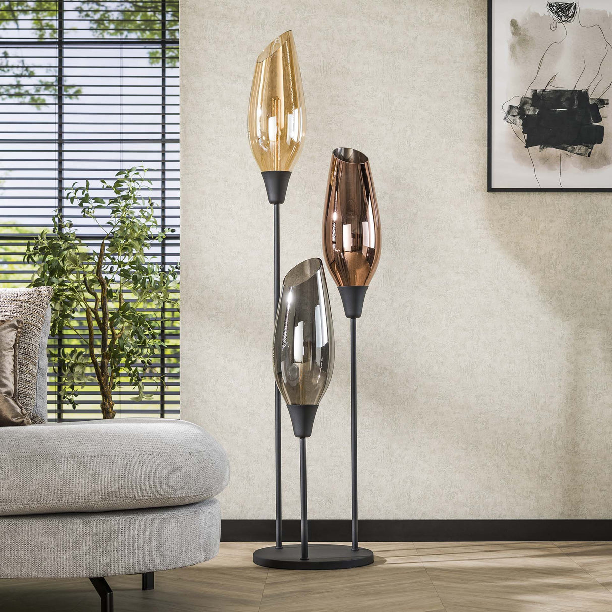 Lampadaire Coco 3 lumières en verre coloré 