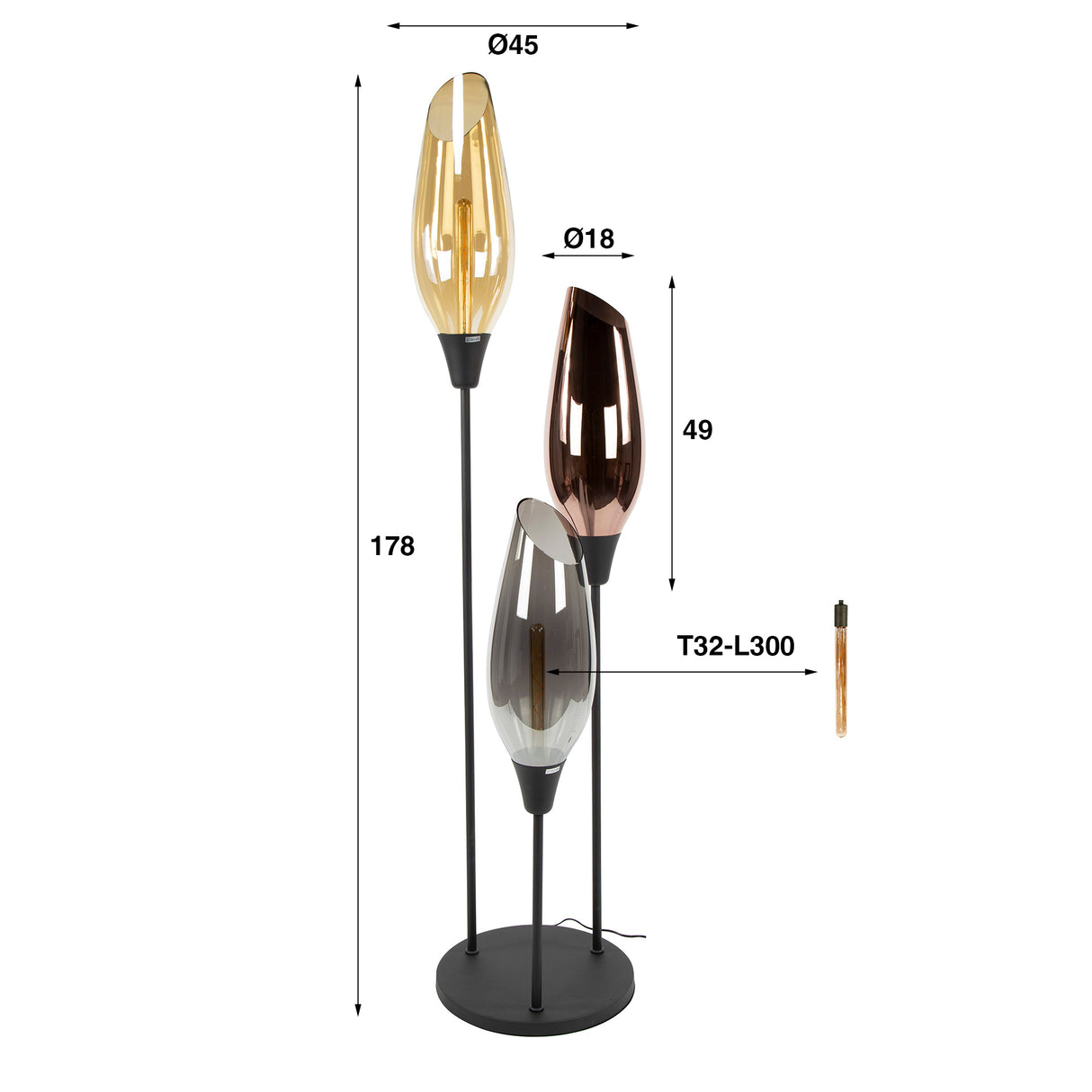 Lampadaire Coco 3 lumières en verre coloré 