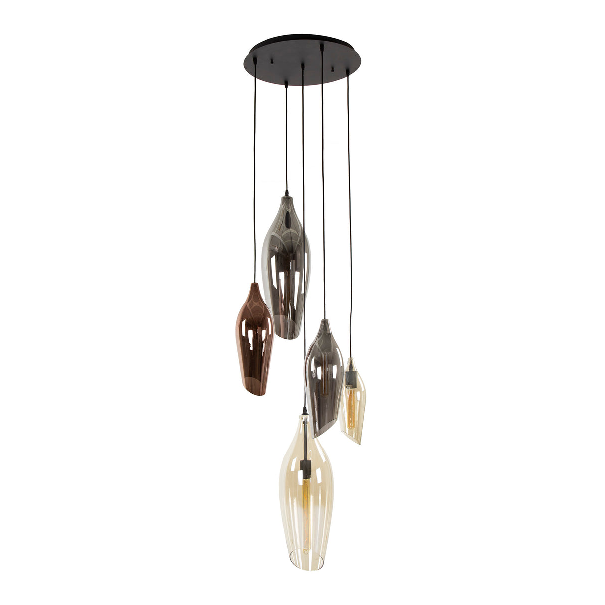 Hanglamp Coco getrapt 5-lichts gekleurd glas