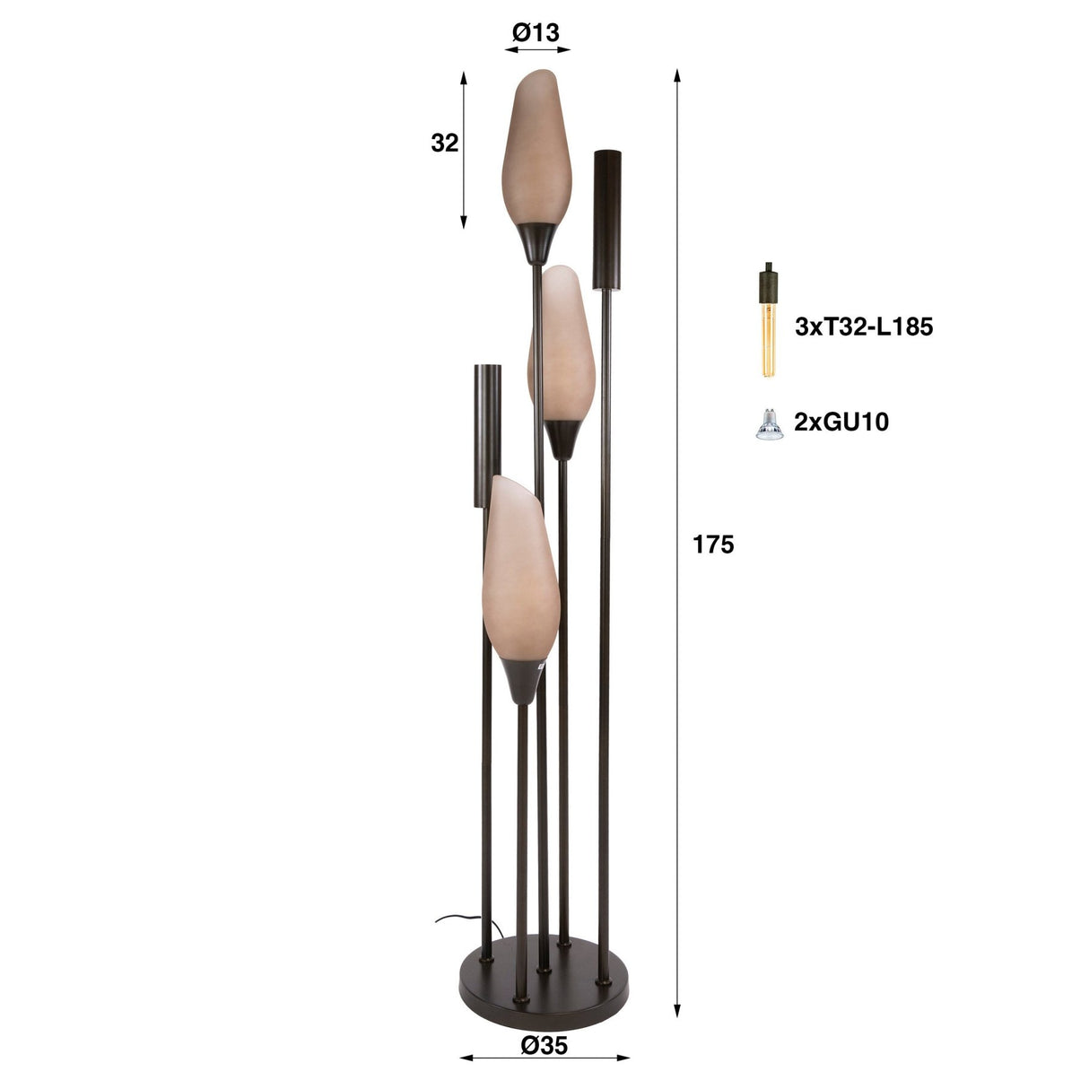 Lampadaire Cocoon 5 lumières marron dépoli