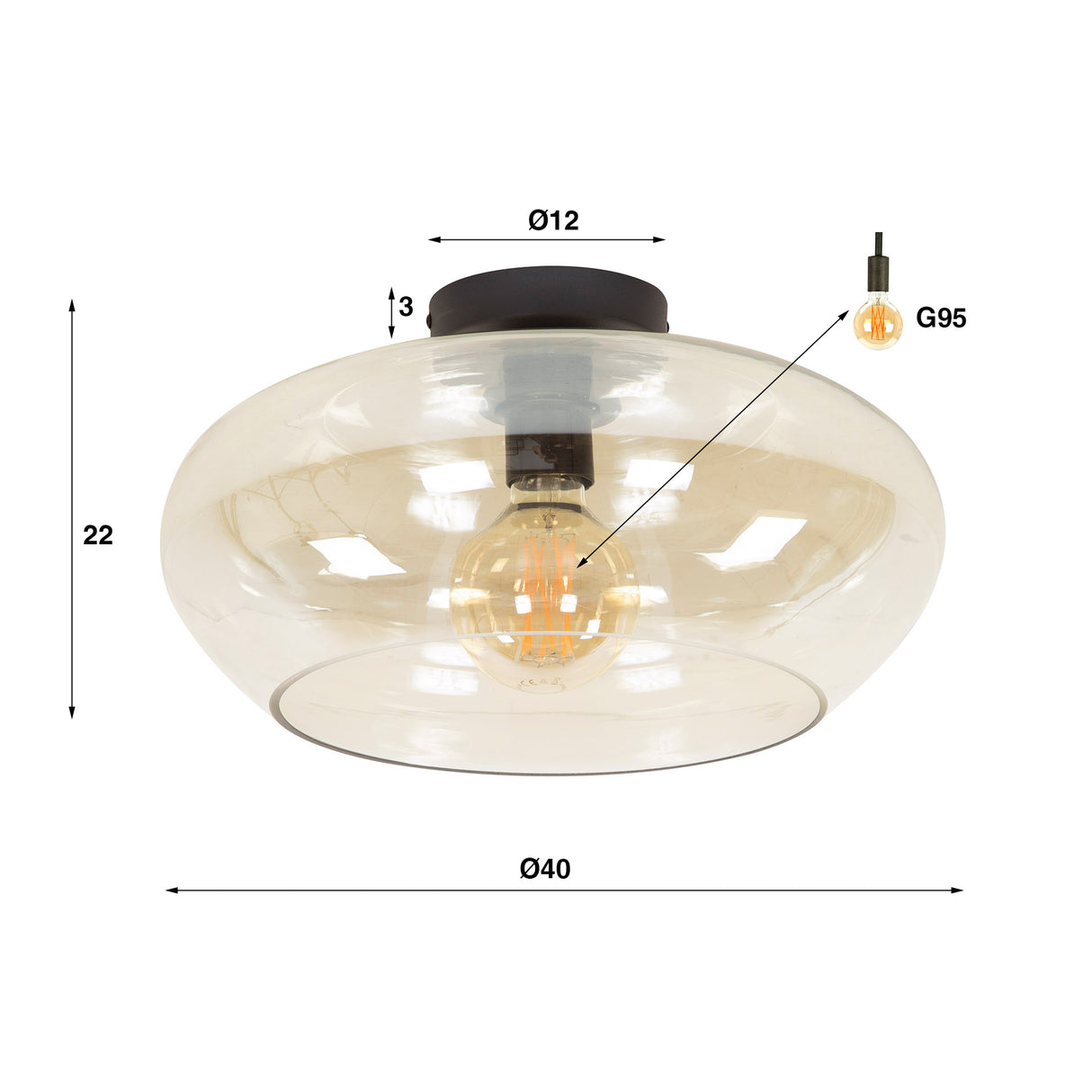 Plafondlamp Phil 1-lichts amberkleurig glas