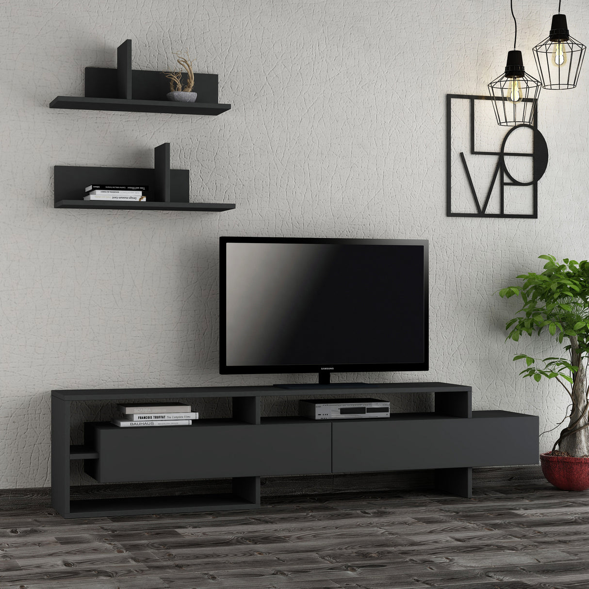 TV Meubel Set Gara Antraciet Melamine 180x42x32 cm