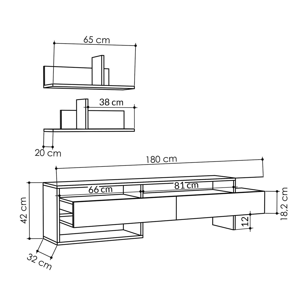 TV Meubel Set Gara Antraciet Melamine 180x42x32 cm