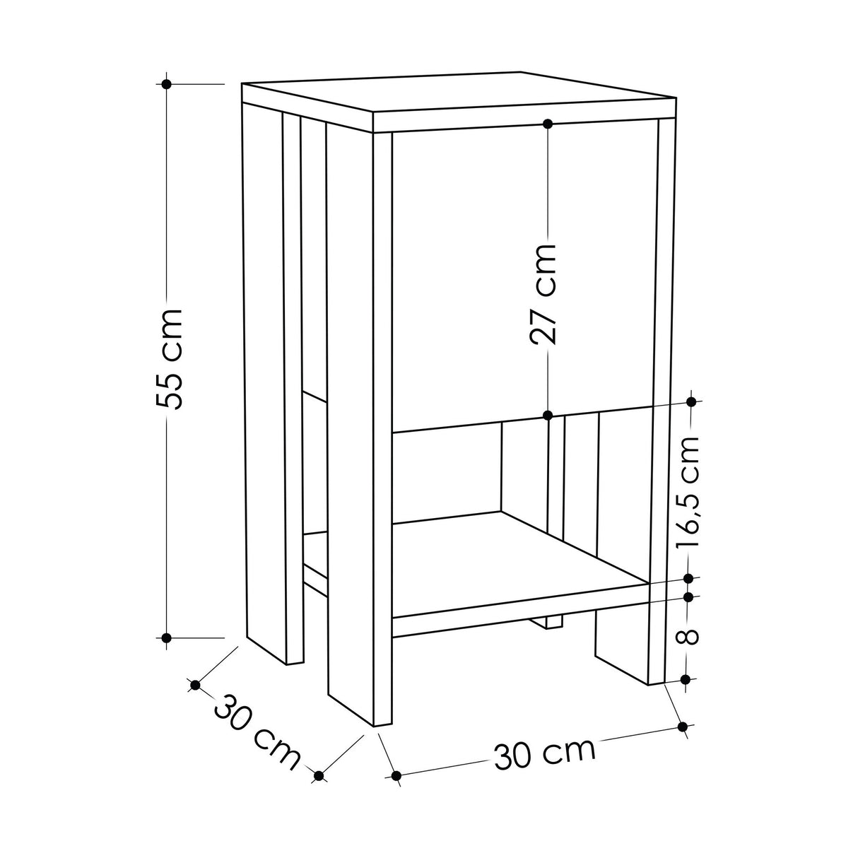 Table de chevet ema mélamine blanche 30x55x30 cm