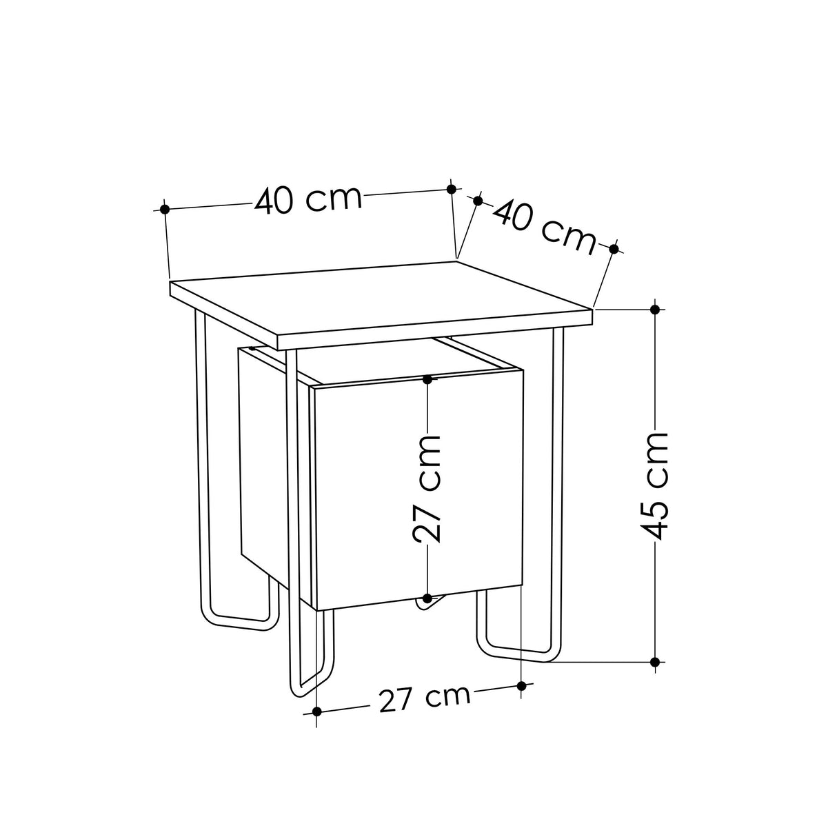 Table de chevet acres mélamine brun foncé 40x45x40 cm