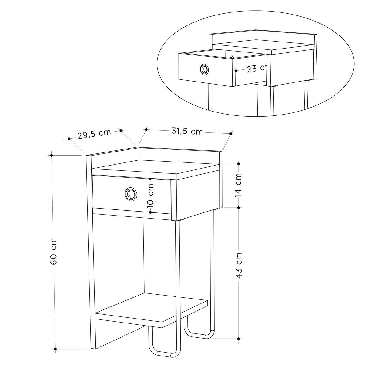 Nachtkastje Sirius Left Mokka Melamine 32x61x30 cm