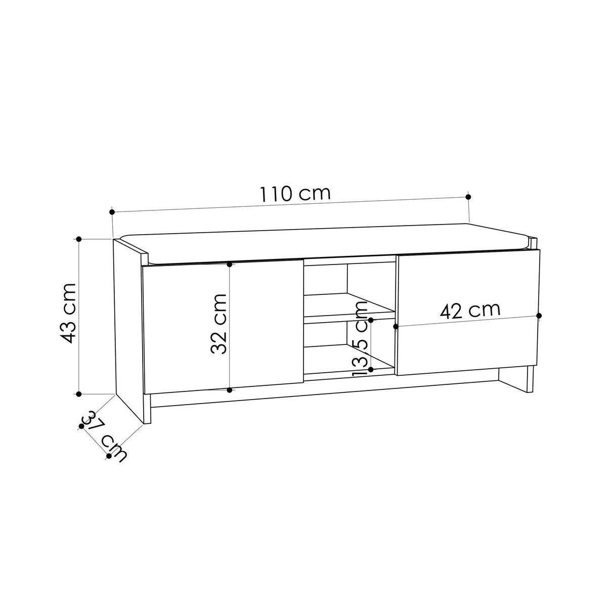 Armoire à chaussures Zulla anthracite chêne mélamine 110x43x37 cm