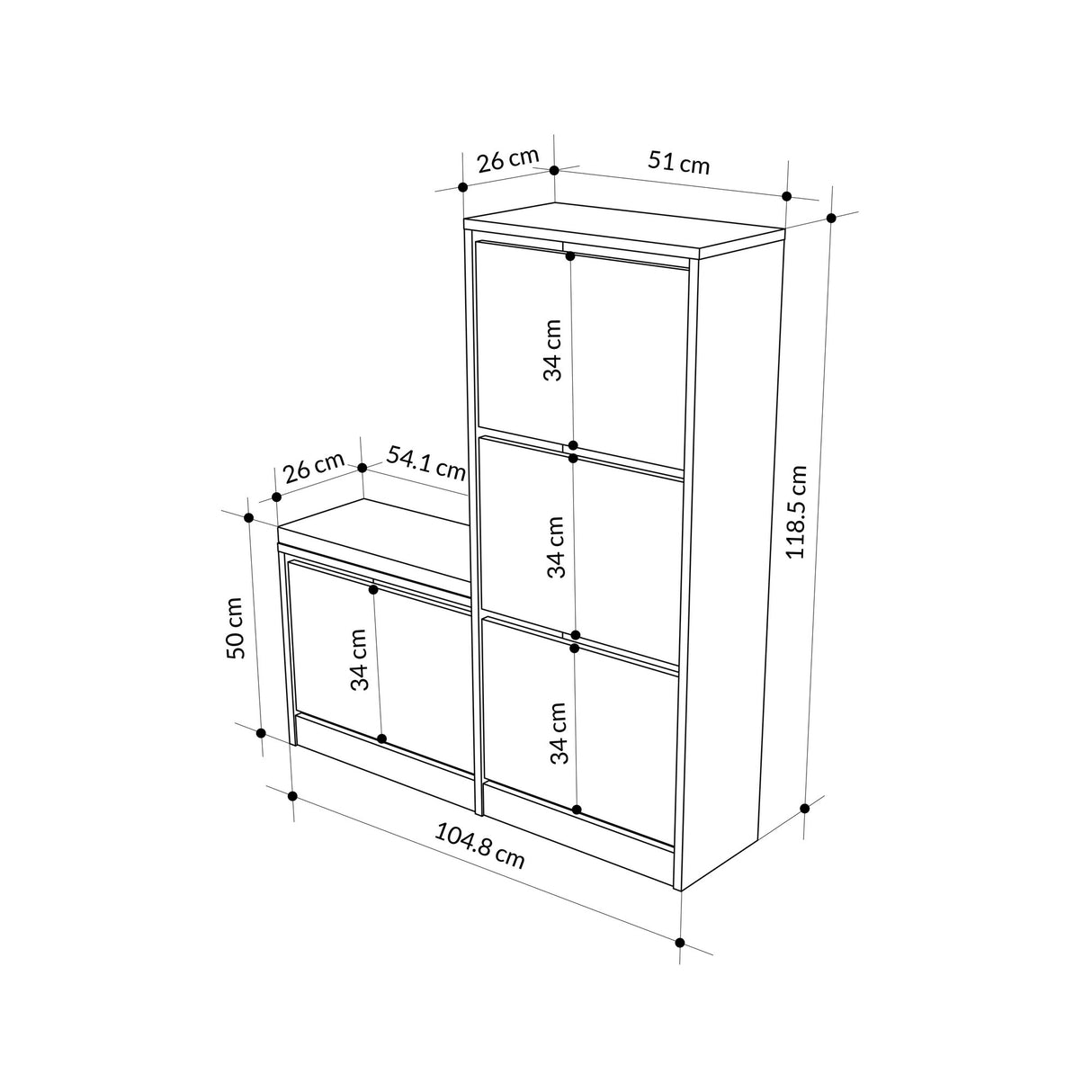 Cabinet à chaussures Dude Mélamine blanche 105x118.5x26 cm