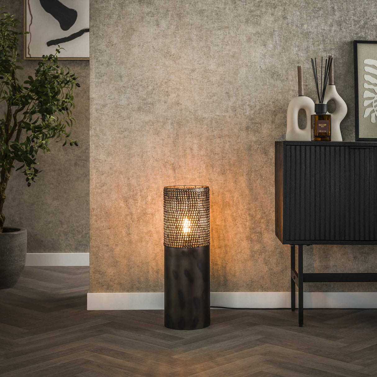 Vloerlamp cilinder Brick 60 cm zwart bruin