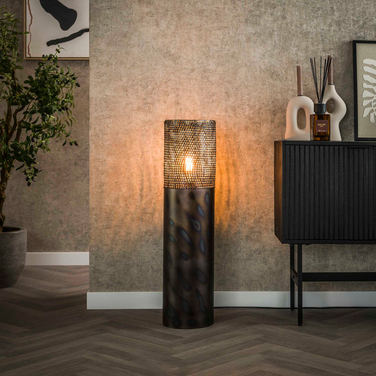 Lampe de sol cylindre Brick 90 cm noir brun 