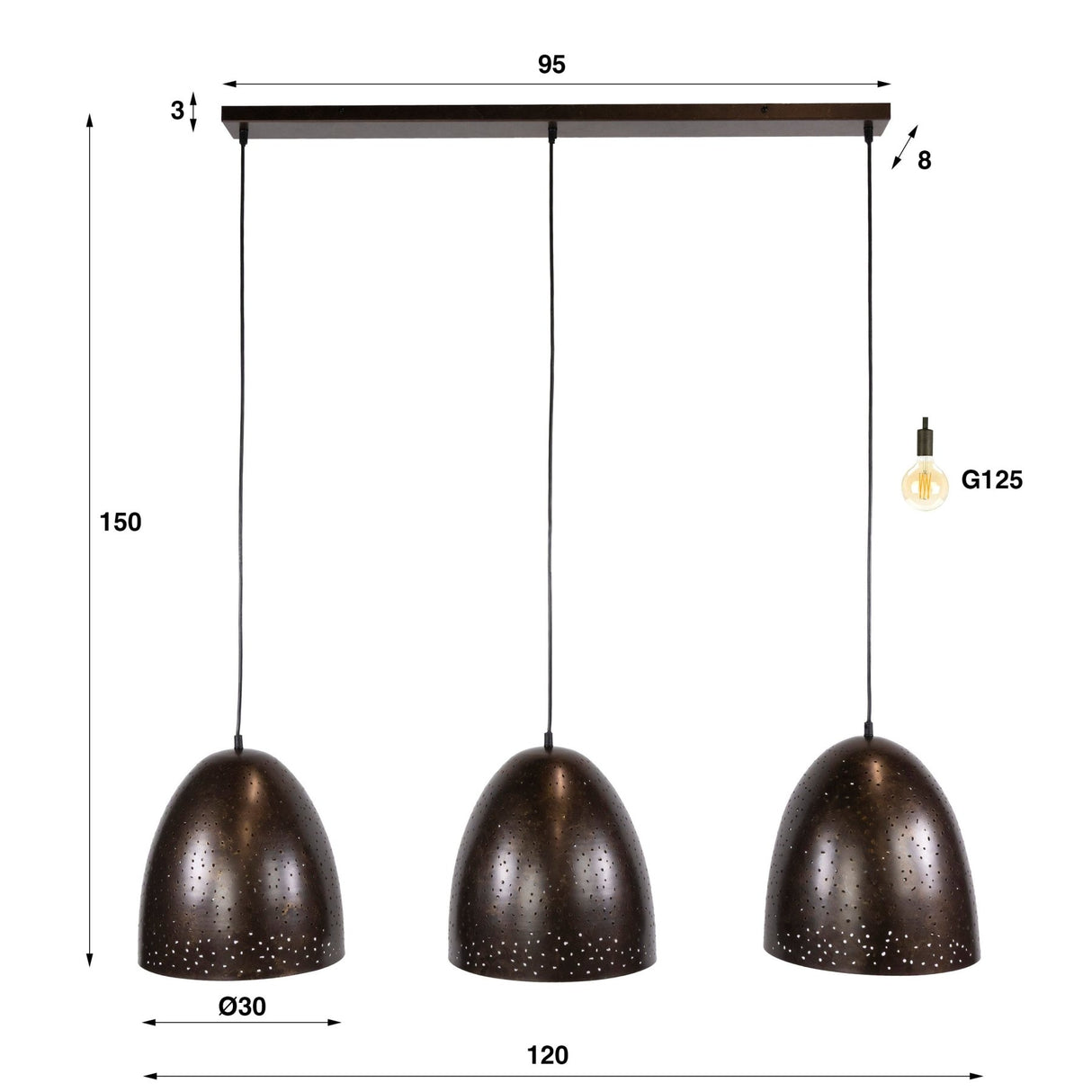 Hanglampen - Industriële Hanglamp Kylian 3 - lichts Metaal Bruin - Dimehouse