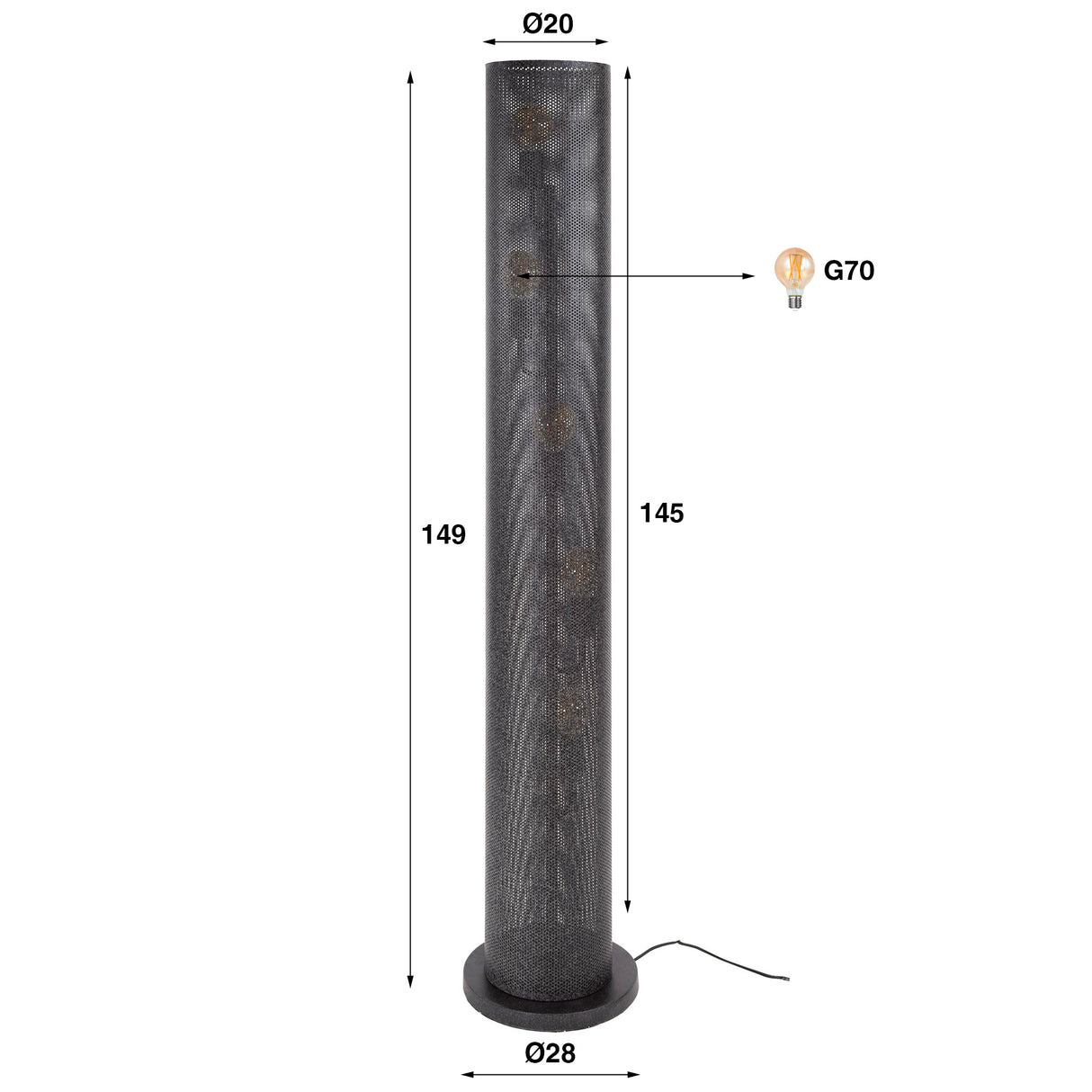Lampadaire Knox 5 lumières maille noire 