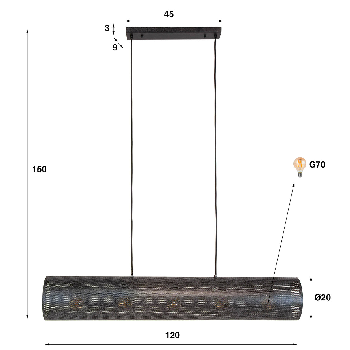 Hanglamp Knox 5-lichts mesh zwart