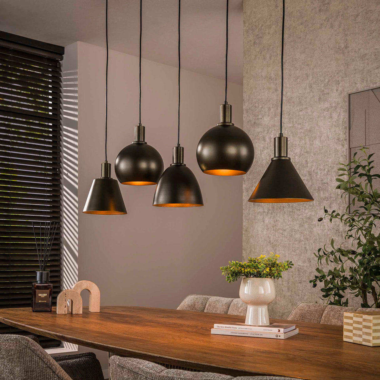 Suspension Sienna 5 lumières Industriel - Marron 120 cm 