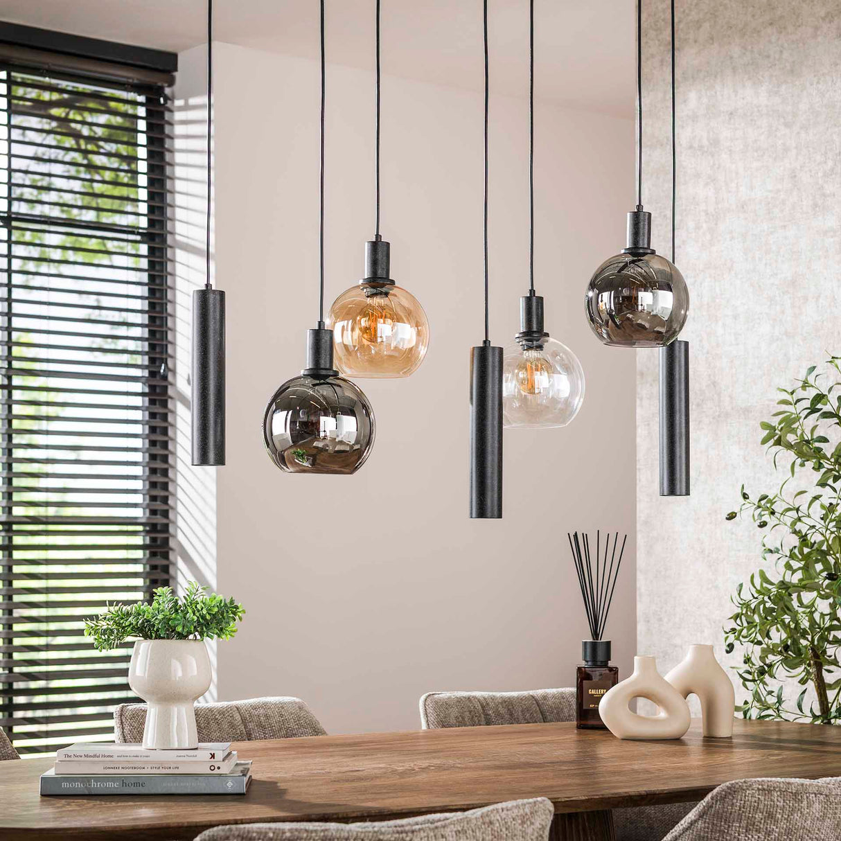 Hanglamp Valeo 7-lichts Zwart Metaal 110 cm