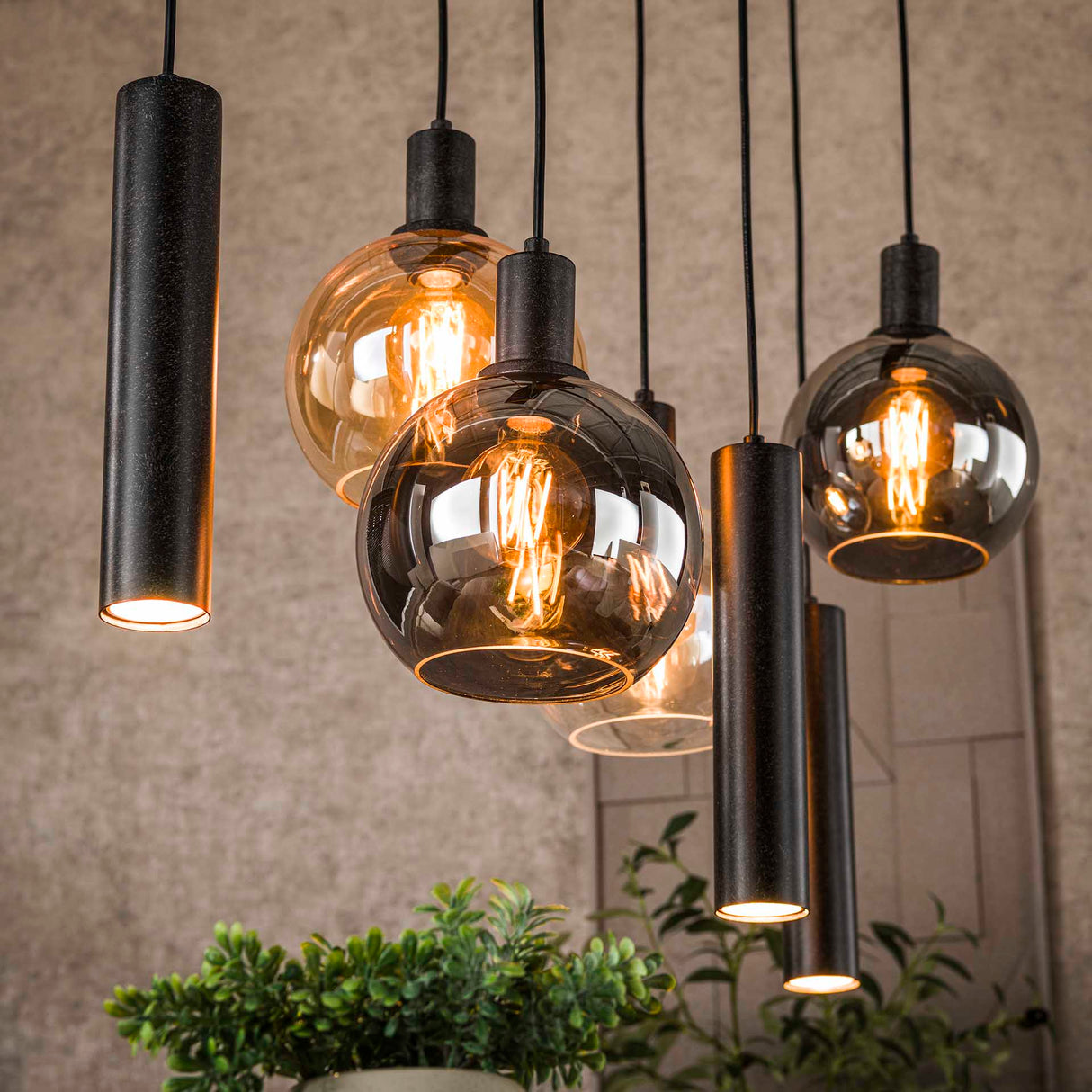 Hanglamp Valeo 7-lichts Zwart Metaal 110 cm